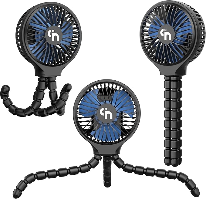HomeLifairy Portable Stroller Fan, USB or Rechargeable Battery Operated with 3 Speeds and 360°Rotate, Cooling Clip On for Baby Crib Travel Car Seat Black