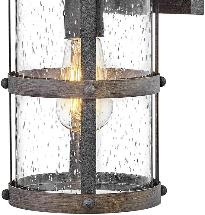 Hinkley Lakehouse 2680DZ Small Outdoor Wall Lantern - Coastal Style, Nautical Touches, Clear Seedy Glass - Aged Zinc + Driftwood Accents