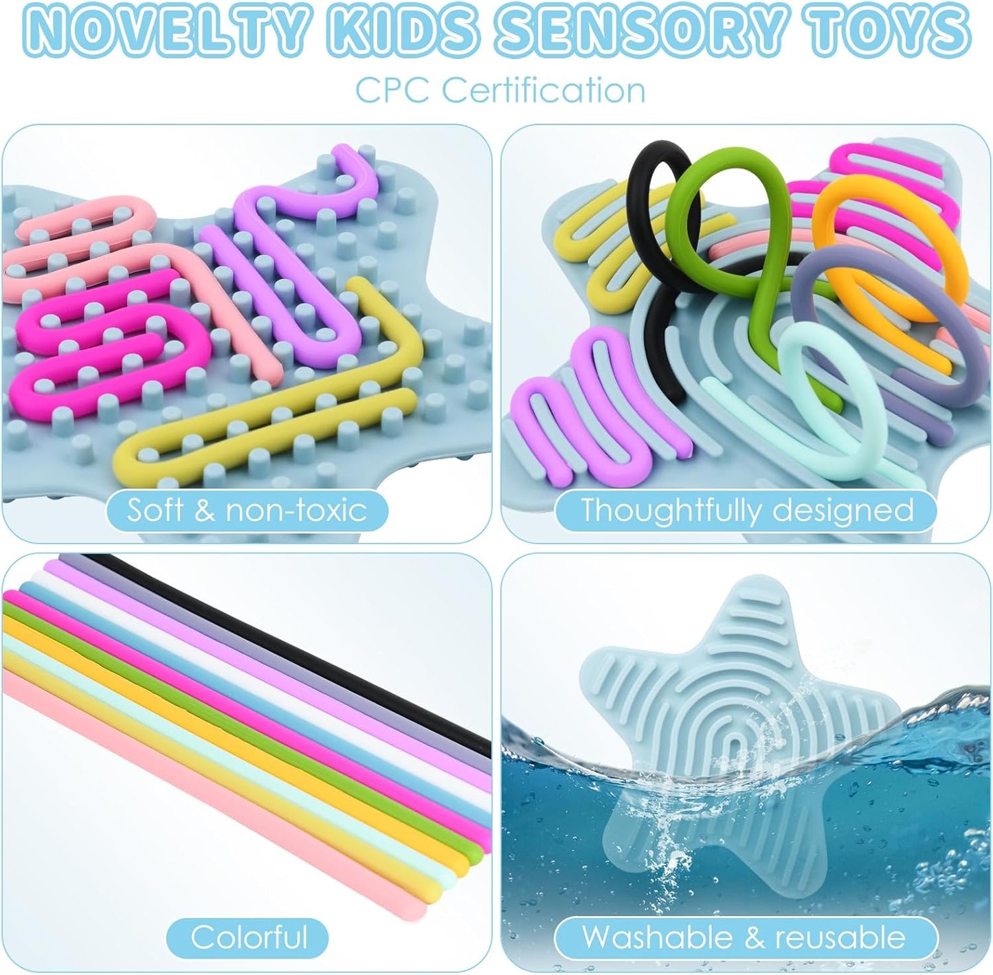 Sensory Toys for Toddlers Kids Sensory Activity Board Calming Fidget Toy for Stress Relief,Anxiety,ADHD,Silent & Mess-Free,Autism Sensory Products for Kids 3+ & Adults,Kids Travel Activity Toys (Blue)