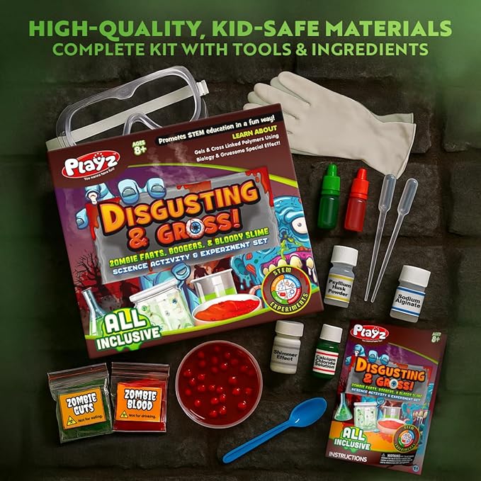 Playz Disgusting n' Gross Zombie Poop - DIY Stem Learning & Educational Science Kit for Kids Age 8 9 10 11 12 13+ Years Old with 34+ Experiment Tools - Kids Toys and Craft Activities for Boys & Girls