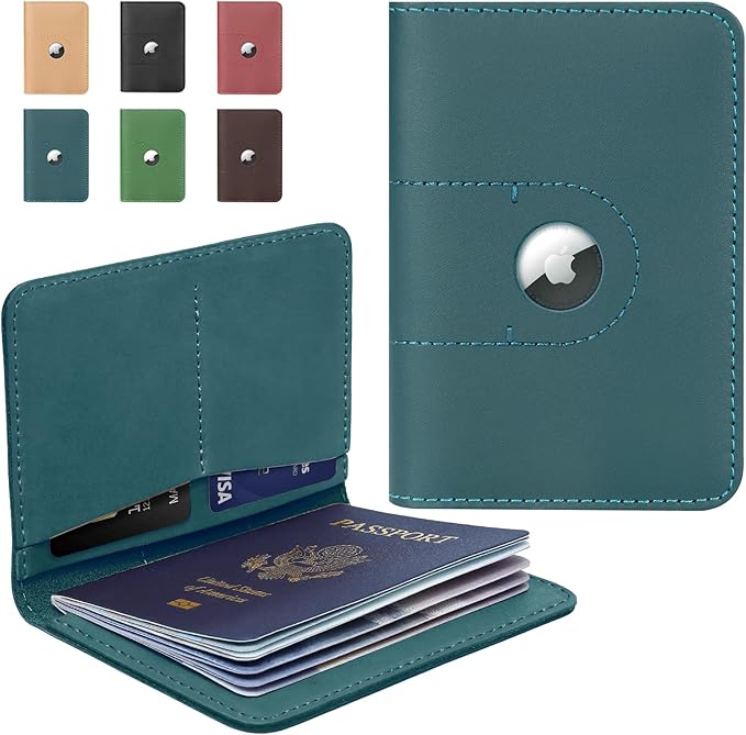 ALLIVE Genuine Leather Passport Holder with Airtag, Travel Must Haves Airport Essentials, Passport Cover Case Travel Gifts