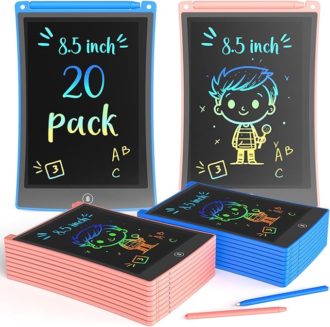 TEKFUN 20 Pack LCD Writing Tablet with Stylus, 8.5in Erasable Doodle Board Mess Free Drawing Pad for Kids, Car Trip Educational Toys Birthday Christmas Gift for 3 4 5 6 7 Girls Boys