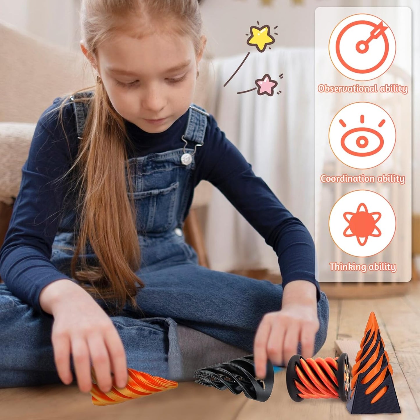 Impossible Cone, 3D Printed Toys Spiral Cone Fidget Toy Anxiety Relief Toy Impossible Pyramid Spiral Fidget Cone for Stress and Anxiety Relaxing