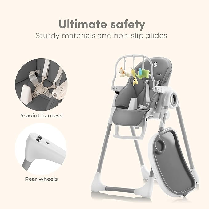 Baby High Chair Adjustable to 7 Different Heights - Foldable High Chairs for Babies and Toddlers - Silla para Comer de Bebe - Dark Grey