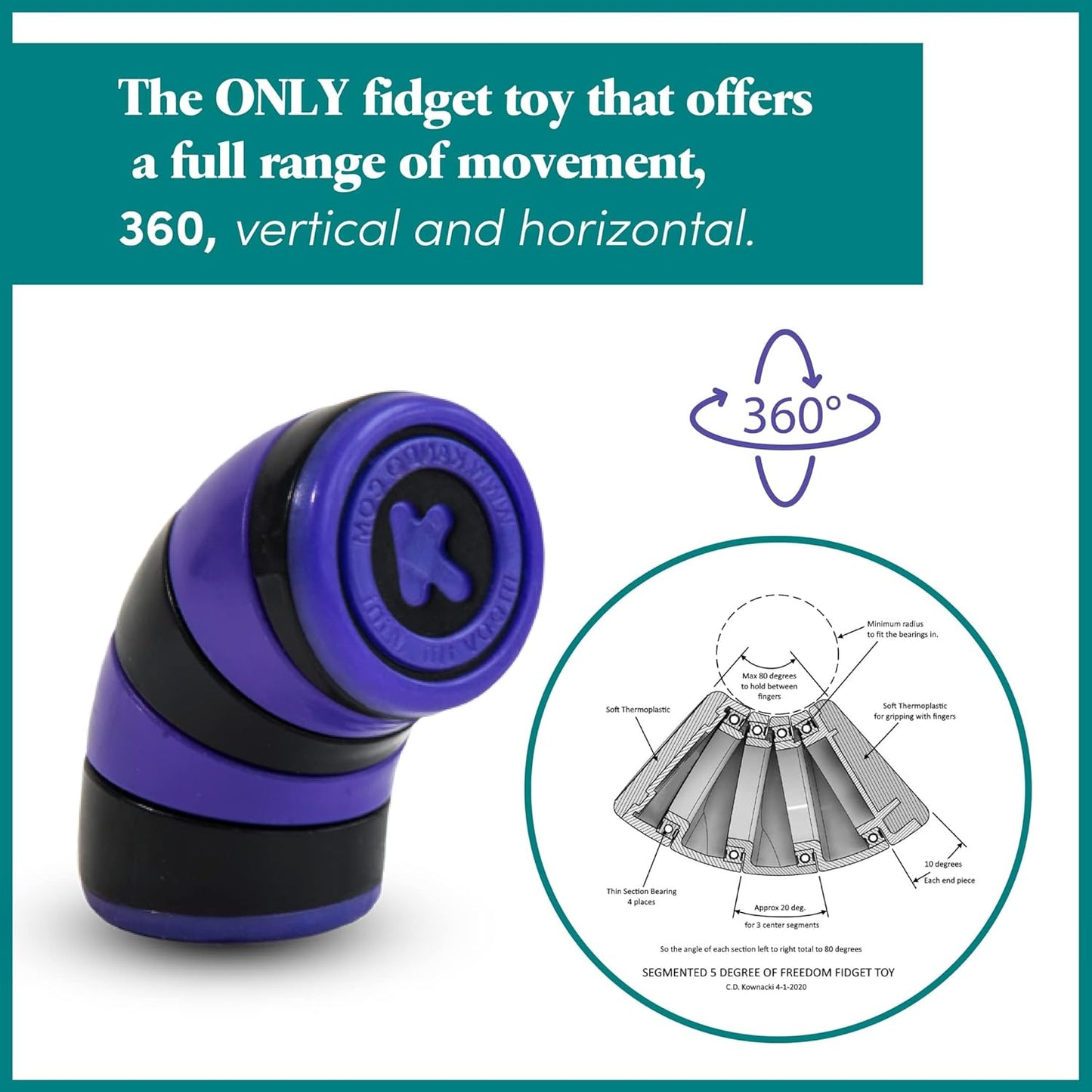 MOOV Mini Fidget Toy, Relieve Anxiety and Stress. Small, Discrete, one Hand use. Relaxing Smooth Movement. Pocket Friendly. Improve Clarity and Focus for Child or Adult. Autism Sensory aid.