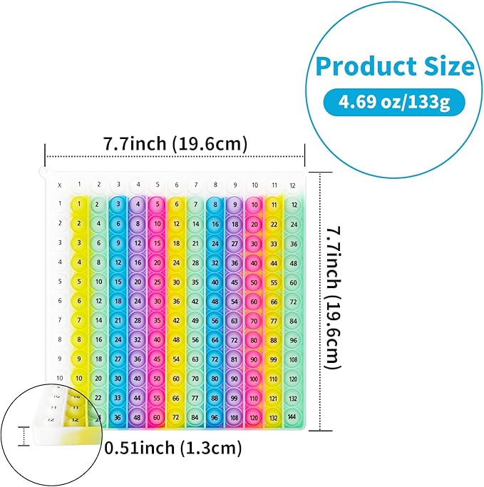 Interactive 12x12 Multiplication Pop Board - STEM Sensory Math Toy with Poppable Bubbles, Classroom & Homeschool Learning Game, Multiplication Table Chart for Kids, Stress Relief Tool, CPC Certified