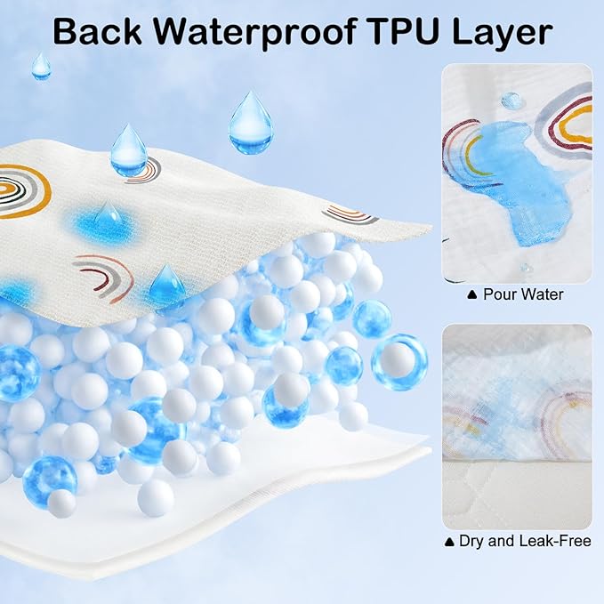 Baby Bassinet Sheets TPU Waterproof 2 Pack Soft Muslin Bedside Bassinet Mattress Sheets with Bottom Elastic Band for Baby Boy Girls Unisex Fit Hourglass Oval and Rectangle, White Rainbow