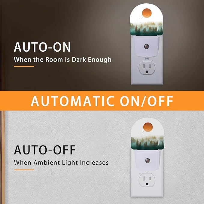 Misty Forest Sun Night Light,Landscape Night Lights Plug into Wall with Dusk to Dawn Sensor,Lamp for Bedroom Bathroom Hallway Nightlight for Women Girls