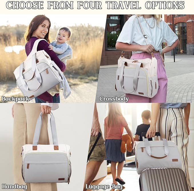 Diaper Bag Backpack, Mommy Travel Diaper Bag Tote with Shoulder Strap, Hospital Bag, Weekender Baby Bag for Mom