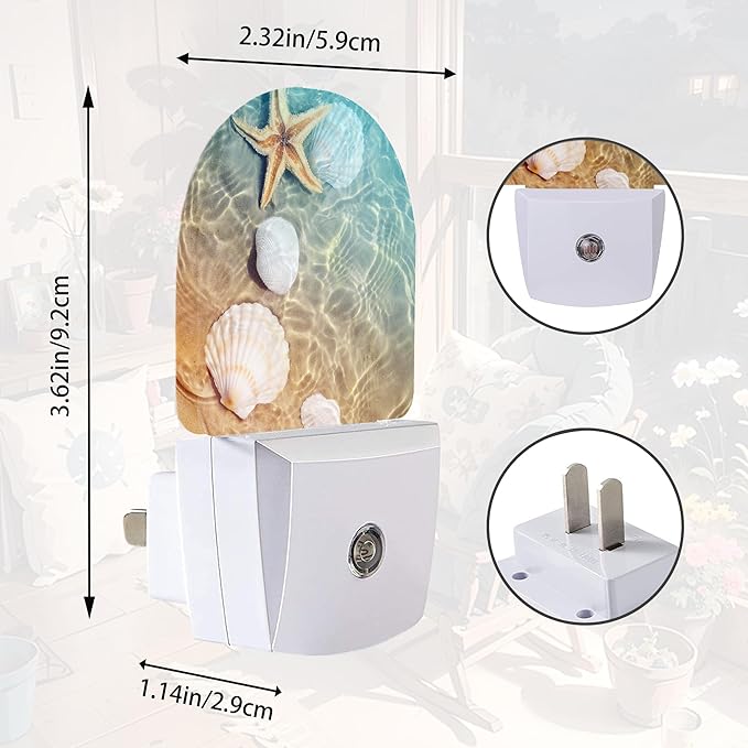 Starfish Shells Night Light,Beach Night Lights Plug into Wall with Dusk to Dawn Sensor,Lamp for Bedroom Bathroom Hallway Nightlight for Women Girls