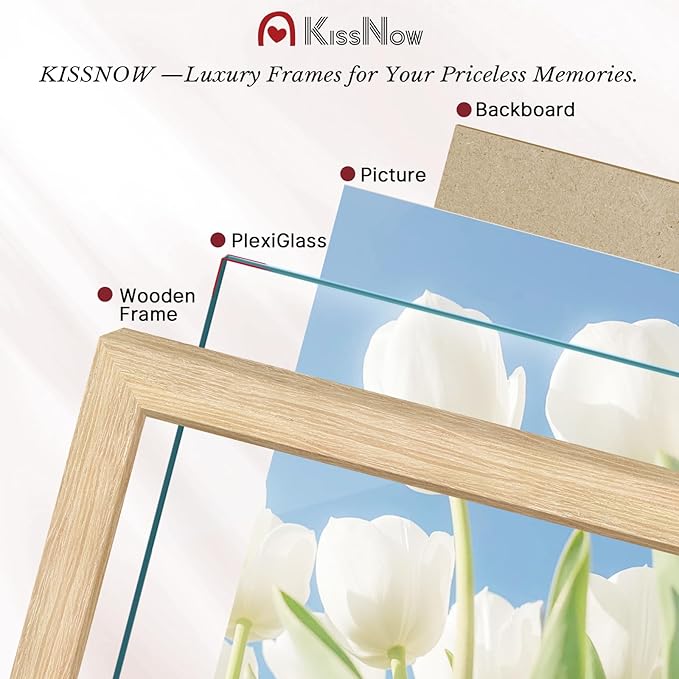 8x10 Picture Frame 2 Pack, Natural Oak Wood Gallery Photo Frame, Wall Hanging or Tabletop Display