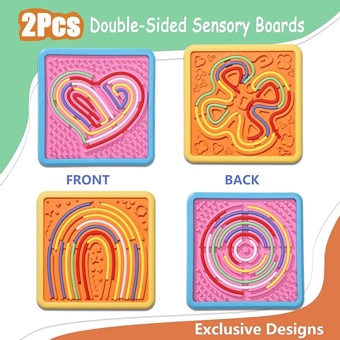 Sensory Activity Board Toys for Kids: 2Pack Double-Sided Sensory Fidget Toys for Stress Anxiety & Calming with Travel Bag | Christmas Stocking Stuffers Toys for Toddler Boys & Girls Ages 3 4 5 6 7 8
