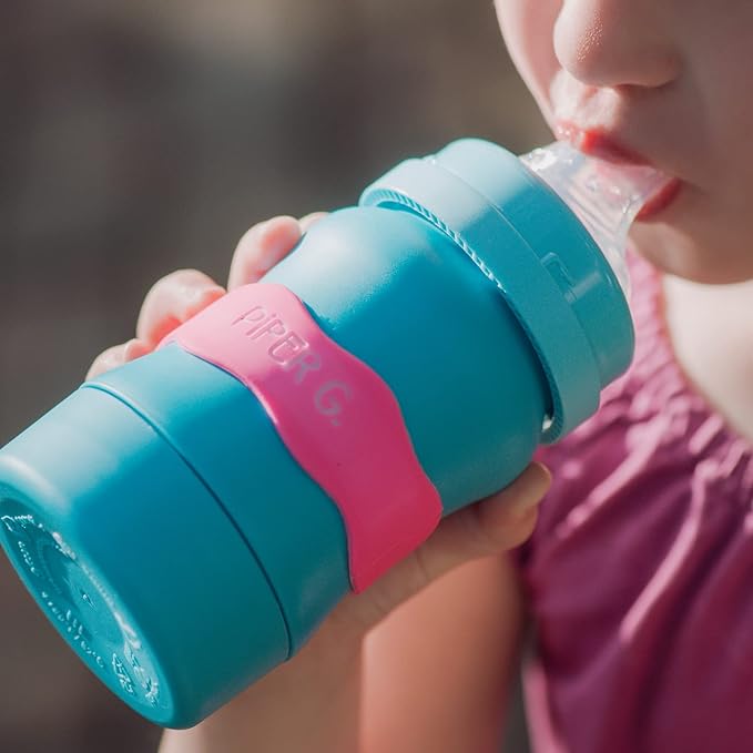 InchBug Orbit Labels - Baby Bottle Name Labels for Daycare, Sippy Cup Bands - Engraved Silicone, Reusable, Dishwasher Safe, White Contrasting Personalization, 4-Pack (Fire Truck Red)