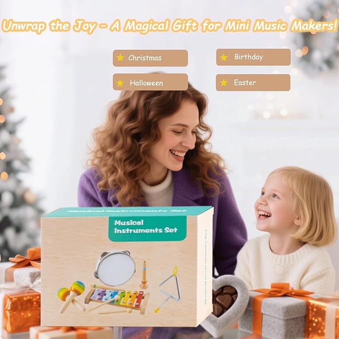 Montessori Toys for 1 Year Old, 6 Types Musical Instruments for Toddlers 1-3, Educational Baby Drum Set with Xylophone & Maracas, First Birthday Gifts for Boys Girls, Christmas Learning Toys