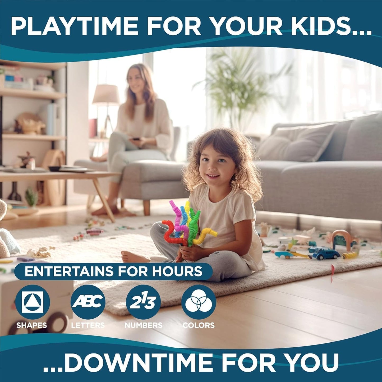 BUNMO Pop Tubes - Sensory Toys - Toddler Toys - Imaginative Play & Stimulating Creative Learning - Hours of Fun for Kids - Tons of Ways to Play - Connect, Stretch, Twist & Pop - 8 Pack Small