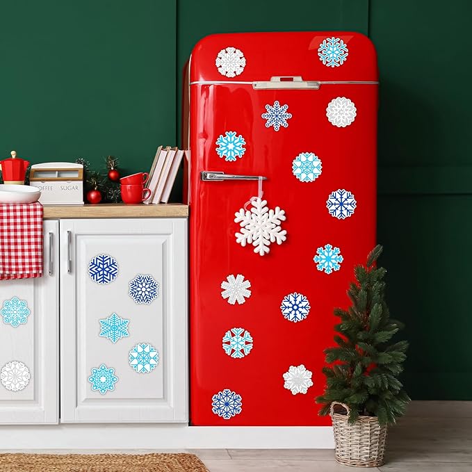 Tevxj 20 PCS Winter Thick Gel Clings Snowflake Window Decorations Christmas Snowflake Window Clings Decals Winter Window Decor for Kids Toddlers Home Airplane Christmas Party Home Classroom Nursery
