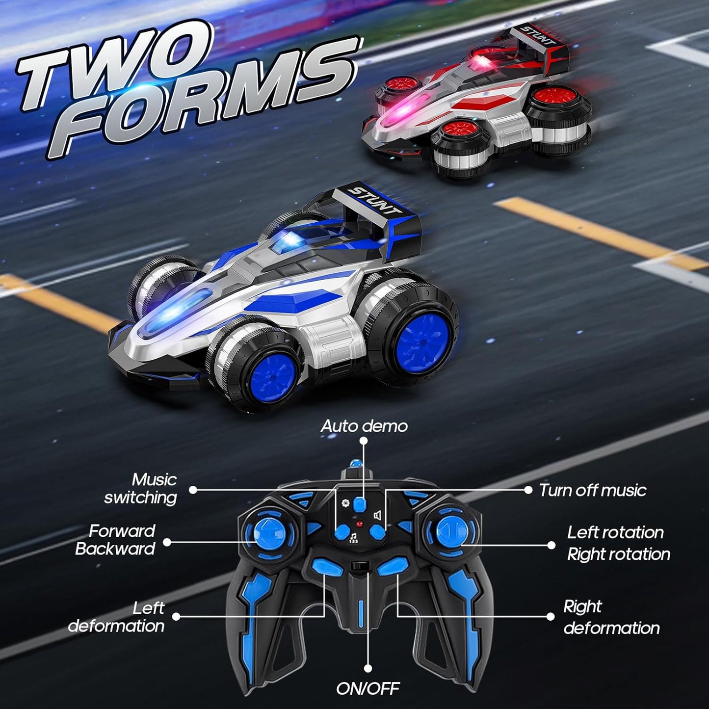 High-Speed Drift RC Stunt Deformation Car, 360-Degree Rotating Transforming RC Car, Birthday Gift for Boys and Girls Aged 6-16