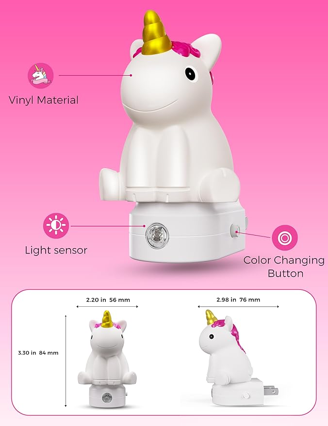 L LOHAS LED Plug-in Night Light for Kids, Cute Color Changing LED Night Light with Dusk to Dawn Sensor, Christmas, Birthday Gift Nightlight for Girls & Kids, Room Decor