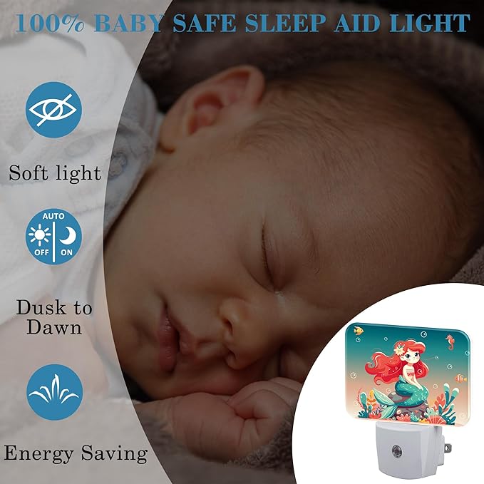 Beautiful Mermaid Girl Night Light for Kids, Mermaid Girl LED Night Light Plug into Wall with Dusk to Dawn Sensor for Girls Boys Women Men Bedroom, Hallway, Kitchen, Bathroom, Stairs Decor