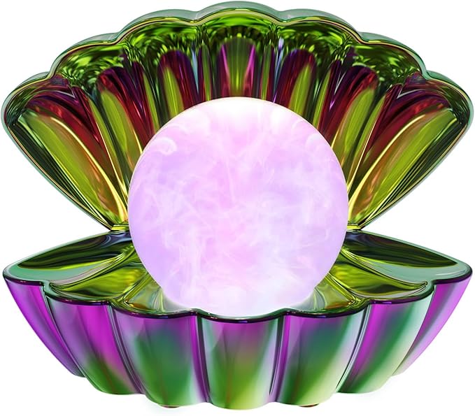 Shell Pearl Beach Themed Night Light, RGB 8 Colors Changing Mood Shell Pearl Lamps, Bedside LED Clamshell Portable Night Lights for Bar (Electroplating Colorful)
