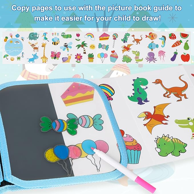 Erasable Doodle Set for Kids - Reusable Magic Drawing Book with 12 Watercolor Pens 14 Page Drawing, Road Trip Car Game Writing Painting Set for Boys and Girls (Dolphin)