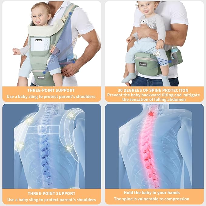 KIYUMI Baby Carrier with Hip Seat, 6- in-1 Baby Carrier Newborn to Toddler, Ergonomic M Position with Head Support and Breathable Mesh,Adjustable Removable Baby Sling Carrier (7-45 lbs) BXLU
