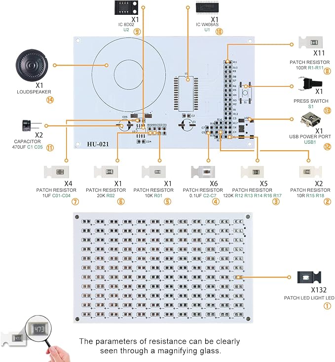 Soldering Practice Kit DIY RGB Music Spectrum Colorful Multi-pattern Simulate Dynamic Sound Wave Within Speaker SMD Soldering Kit Welding Skills Learn Soldering Kit For Beginners