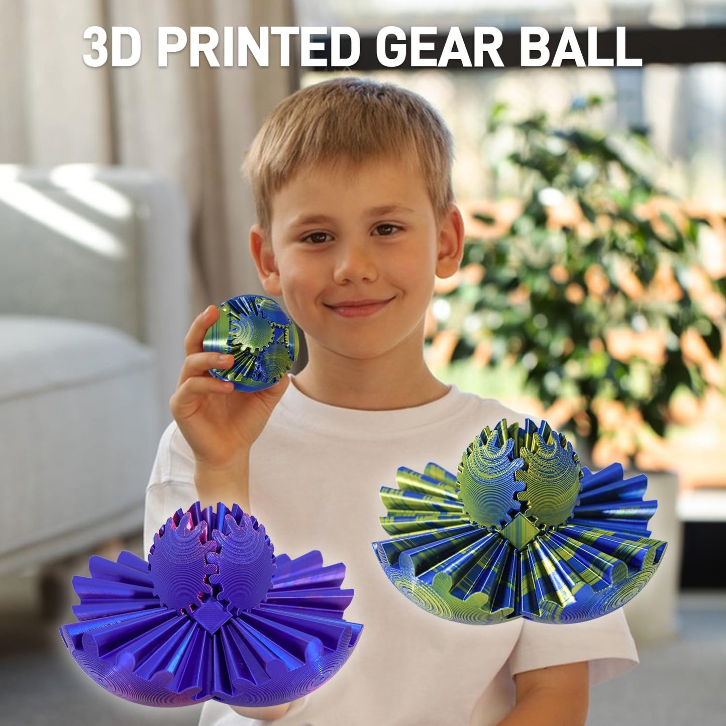 Gear Ball 3D Printed Gear Ball Fidget Toy, Spin Ball or Cube Fidget Toy ,Stress Ball Gear Sphere Desk Toy for Stress Anxiety (Purple+Blue)