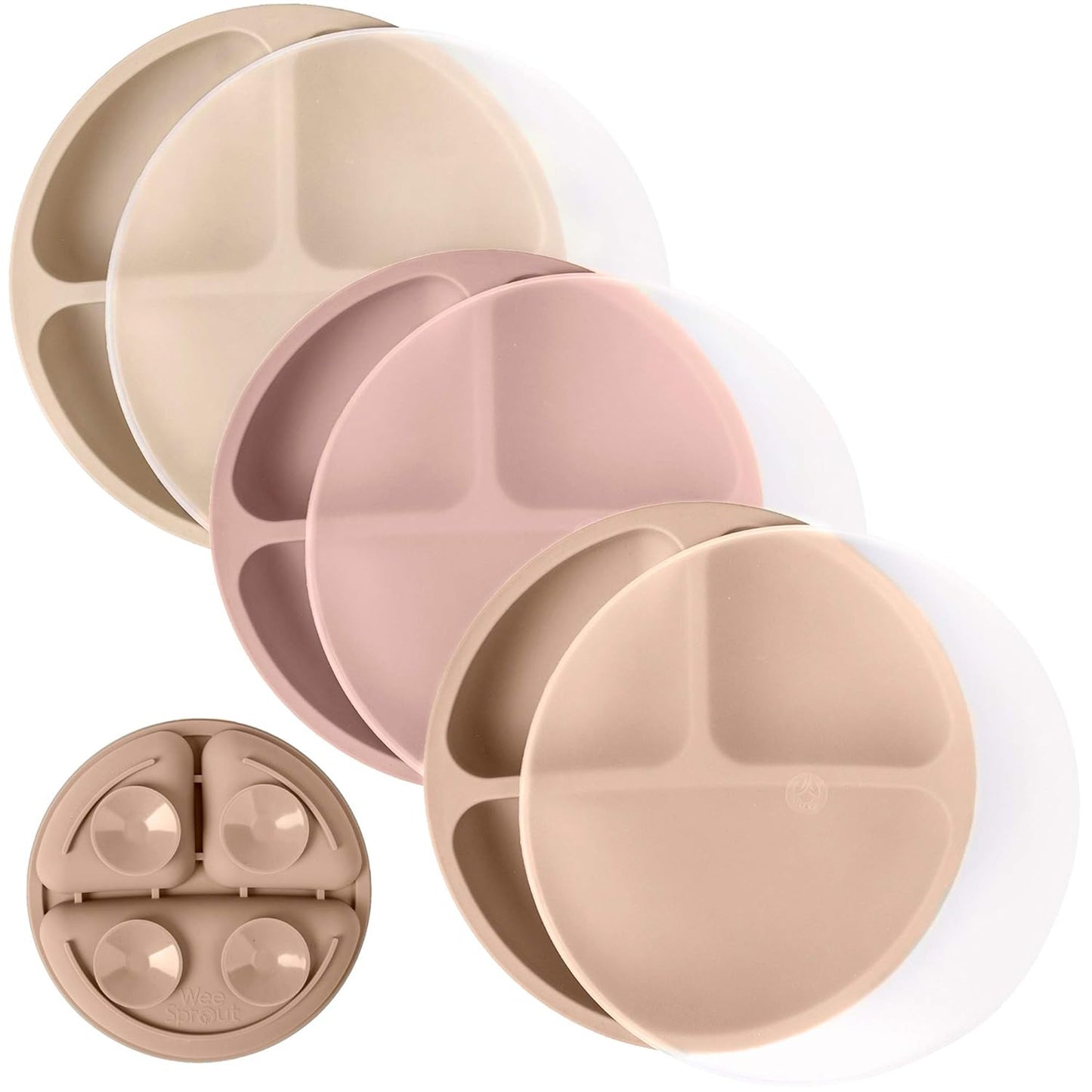 WeeSprout Suction Plates with Lids for Babies & Toddlers - 100% Silicone, Dinnerware Stays Put, Divided Design for Picky Eaters, Microwave & Dishwasher Friendly, 3 Pack