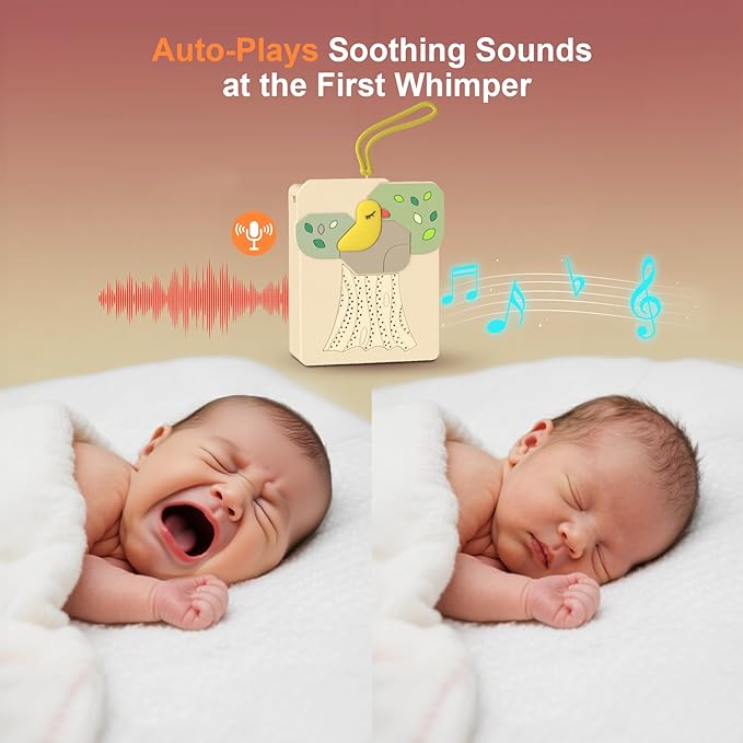 Sound Machine for Baby Soother,AI Cry Detection & Auto-Soothing,Parent-Voice Comfort,13 Soothing White Noise Machine,Record,Timer and Night Light, Ideal for Newborns,Sleeping Soother, Meditation