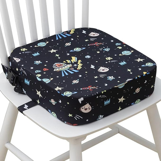 Toddler Booster Seat for Dining Table, Portable Kids Booster Seat with Safety Buckles Portable Increasing Booster Cushion with Non-Slip Bottom (Black Astronaut)