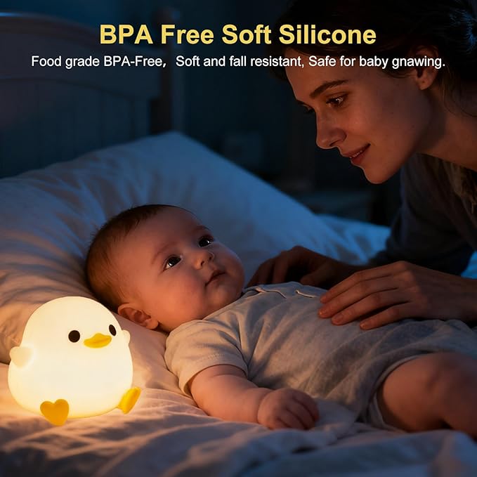 Cute Duck Night Light,Squishy Bean Shape DoDo Duck Lamp with Dimmable LED, Safe Silicone Nightlight for Nursery, Rechargeable Touch Lamp for Bedside Table,Ideal Gift for Children and Teens