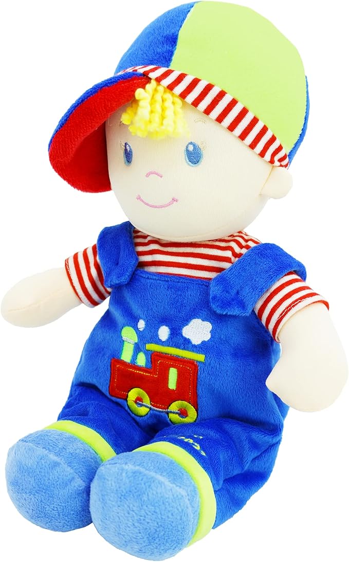 June Garden 13.5" Soft Dolly Ben - Stuffed Soft Baby Boy Doll for Birth and Up - Blue Outfit