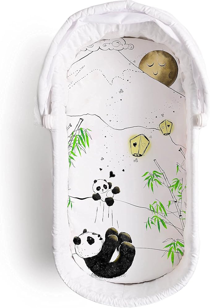 JumpOff Jo - Hypoallergenic Fitted Bassinet Sheet for Baby Boys & Girls - Rectangular, Hourglass & Oval Crib Compatible, Soft, Breathable, Machine Washable - Playful Panda