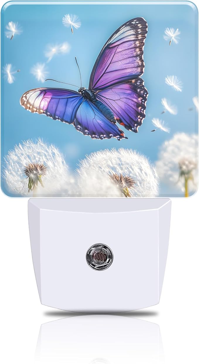 Flying Butterfly with Dandelion Night Light, Plug-in Nightlight with Dusk to Dawn Auto Sensor for Home Bedroom Hallway Kitchen 0.5W Sleep Friendly Led Lamp for Women Men