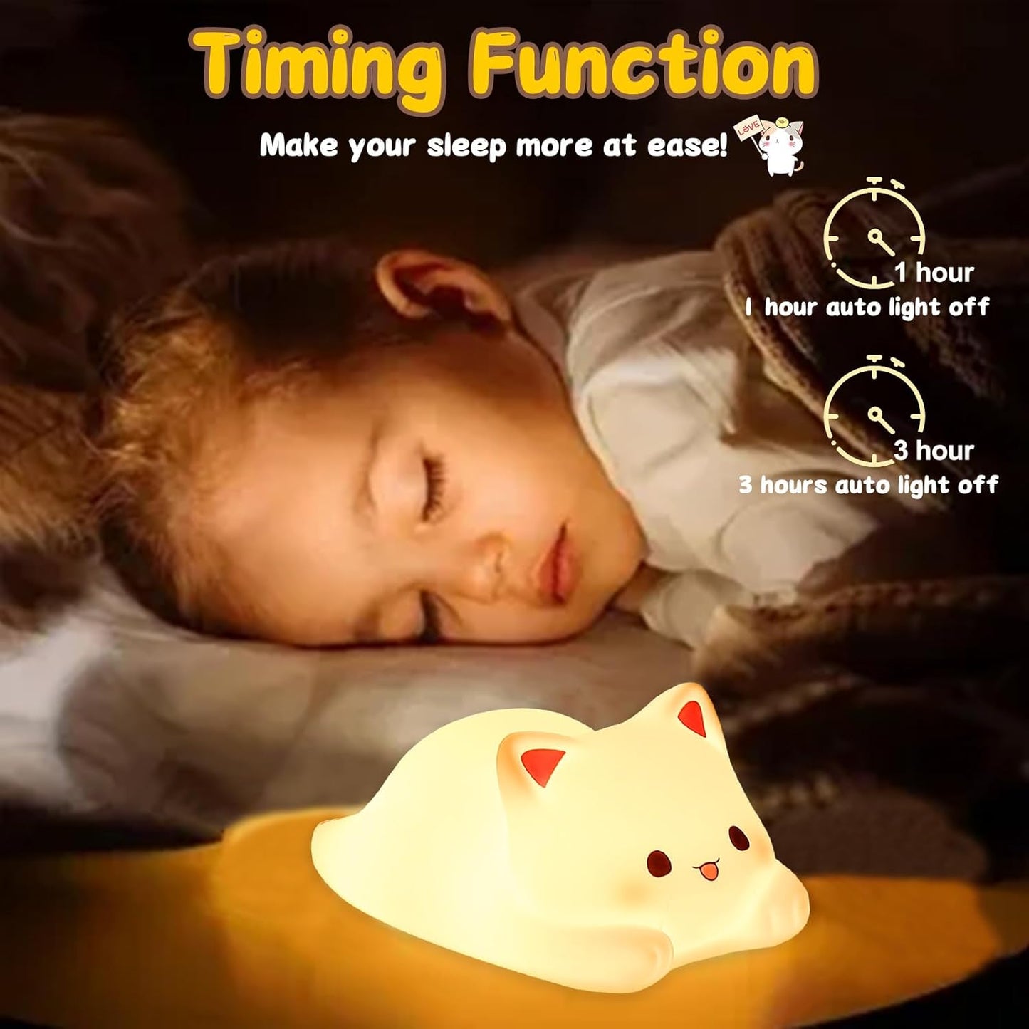 Tremdwoto Cat Night Light for Kids,Cute Colorful Night Light Baby Girl Squishy Night Light Lamp 1/3 Hour Timer Kitty Light Dimmable Nursery Lamp Nightlight (cat-Playing)