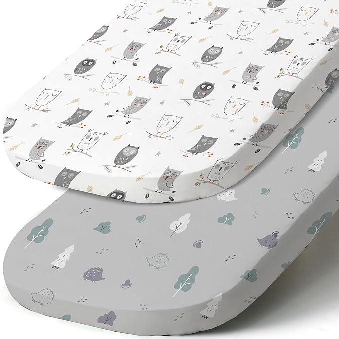 Stretch Fitted Bassinet Sheet Set BROLEX 2 Pack Cradle Sheets for Bassinet Pad/Mattress,Unisex Boys Girls,Ultra Soft,Hedgehog Owl