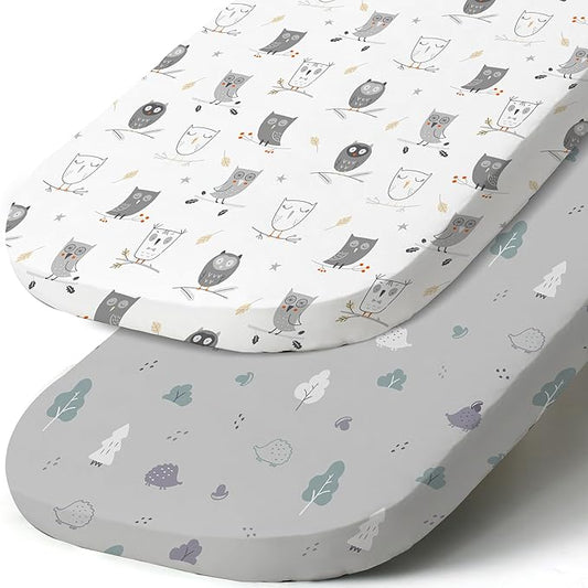 Stretch Fitted Bassinet Sheet Set BROLEX 2 Pack Cradle Sheets for Bassinet Pad/Mattress,Unisex Boys Girls,Ultra Soft,Hedgehog Owl