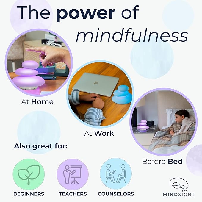Mindsight 'Breathing Buddha' Guided Visual Meditation Tool for Mindfulness | Slow Your Breathing & Calm Your Mind for Stress & Anxiety Relief | Perfect for Adults & Kids (Multicolor, Pebble (Sound))