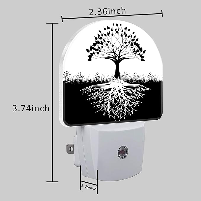 Plug in Night Lights Black and White Tree of Life Nightlight Plug Into Wall Dusk to Dawn Sensor LED Night Light for Kid Girls Boys Women Decor, Hallway, Kitchen, Bathroom, Nursery, Stairs