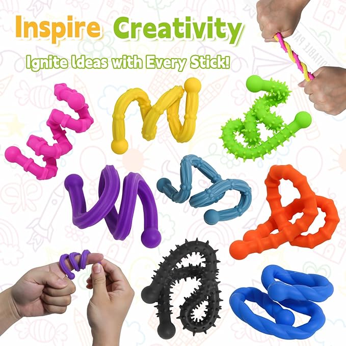 12 Pack Sensory Stick,Fidget Toys,Textured Calming Sensory Toys for Autism Kids, Anxiety Relief for Activities Essential,Stimulating & Addictive Toys for Kids Students
