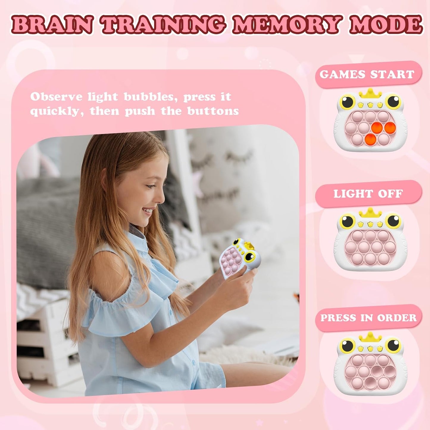 Pop Fidget Toys, Quick Push Pop Pro Light Up Game, Bubble Pop Fidget Game Controller Handheld Travel Game Toys for Kids 3-12 Years Old Stress Relief Decompression Push Puzzle Game Console Toys