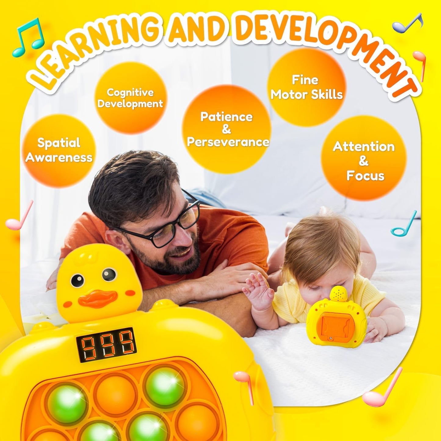 Fast Push Game Toy with Popit Game Controller, Pop Fidget Animal with LED Screen - Sensory and Memory Console, Quick Bubble Light Toy, Pocket Games (Duck)