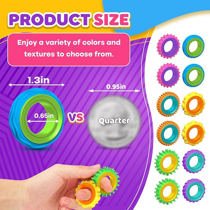 Fidget Toys Sensory Rings for Kids: 12 Pack Finger Spinner Rings - Texture Stress Toys for Kids Autism Calming - Fun Fidgets for Student Classroom Prize Stocking Stuffers
