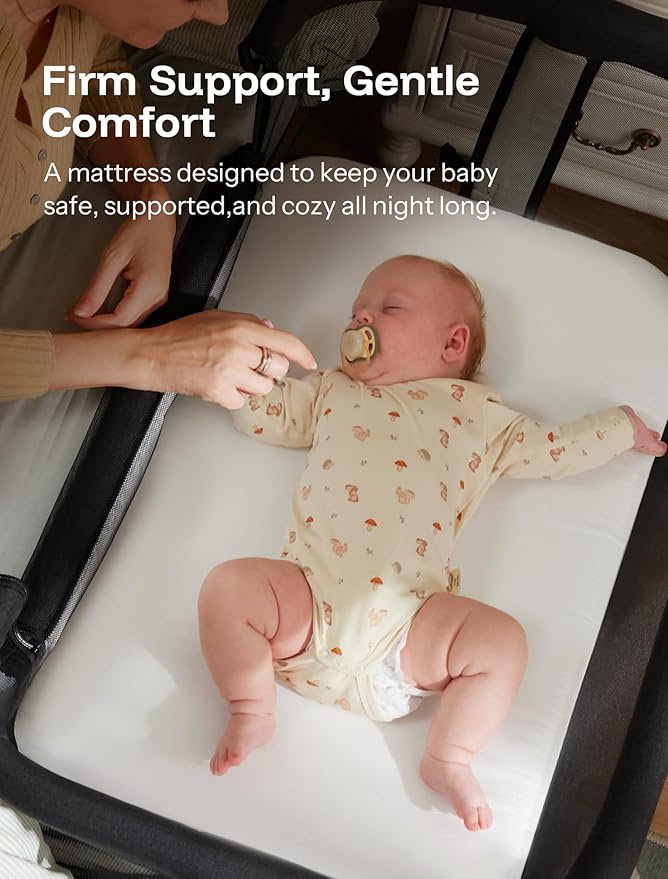HARPPA Cuddly Bassinet, 2 in 1 Baby Bassinet with Breathable Mesh and Mattress, 6 Height Adjustable, Bedside Sleeper with Anchor Strap, Storage Basket and Wheels
