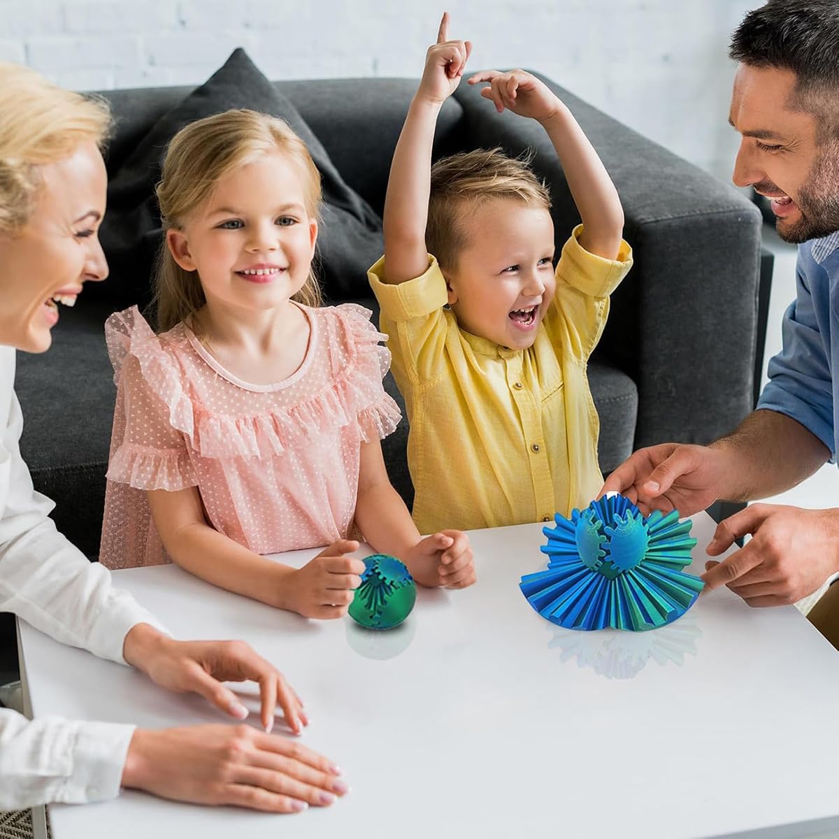 Gear Ball Gear Sphere 3D Printed Gear Ball Cube Fidget Toys Spin Ball Gear Sphere Puzzle Stress Cube Desk Toys Creative Gifts for Adults Kids(Green Blue-10)