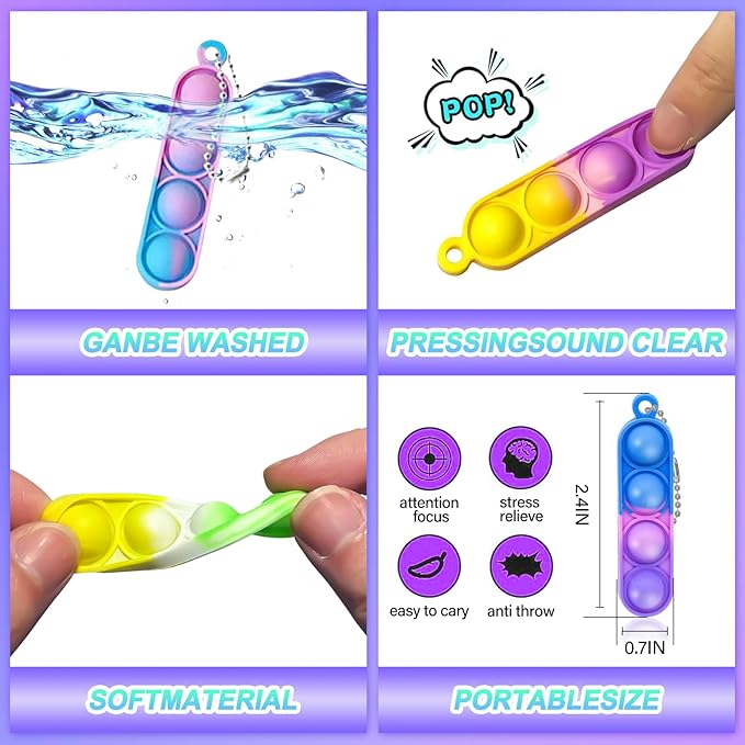 260 PCS Pop Keychain Bulk Party Favors,Fidget Toys for Kids Bulk Mini Pop Keychain Sensory Toys Stocking Pinata Stuffers Birthday Classroom Prizes Toddler Fidget Pack Stress Relief Toys
