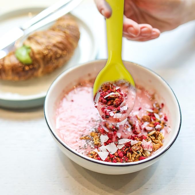 12 Pcs Kids Spoons and Forks Toddler Utensils Plastics Reusable Silverware Baby Cutlery Set Feeding Dinnerware Utensils BPA Free Microwave Dishwasher and Freezer Safe- Light Yellow