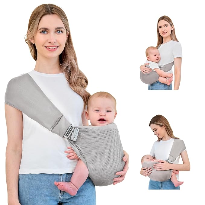 Baby Sling Carrier, Baby Carrier Newborn to Toddler, Mesh Toddler Carrier, Lightweight Breathable Summer Baby Wraps Carrier, Baby Carriers One Size Fits All (Grey)
