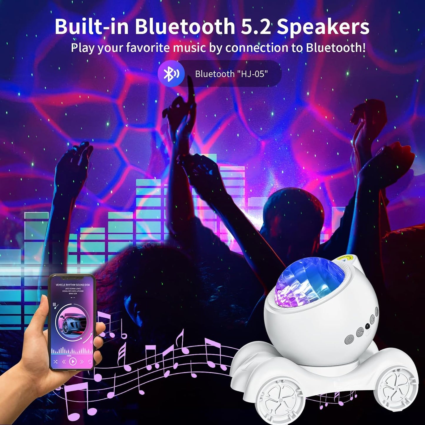 ENOKIK Star Projector, Galaxy Projector Built-in Bluetooth Speaker and 8 White Noise, Night Light for Kids Adults, Aurora Nebula Lamp for Home Decor/Relaxation/Party/Music/Gift (White)
